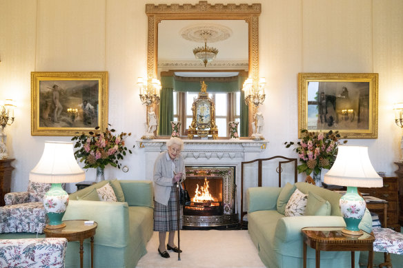 The Queen in the drawing room of Balmoral Castle just two days before her death.