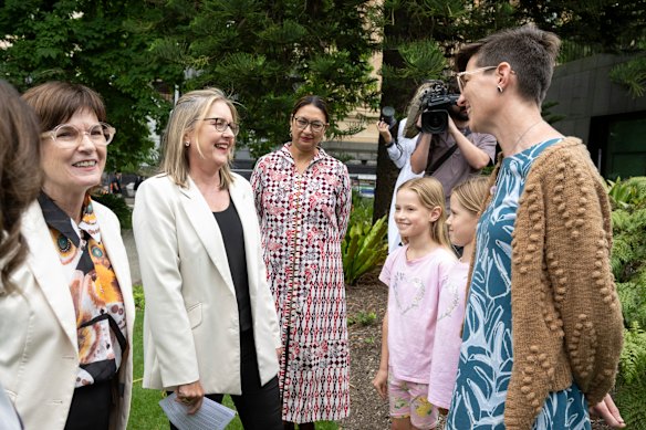 Premier Jacinta Allan and Health Minister Mary-Anne Thomas with president of the Royal Australian College of Obstetricians and Gynaecologists, Dr Nisha Khot, (centre) launched the inquiry into women’s pain in late 2023.