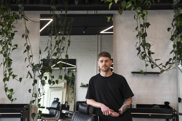 Mark Drake at Paragon Studio in Armadale where he is training to be a barber.