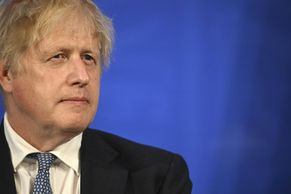 Britain’s Prime Minister Boris Johnson speaks following the publication of Sue Gray’s report into Downing Street parties in Whitehall. 