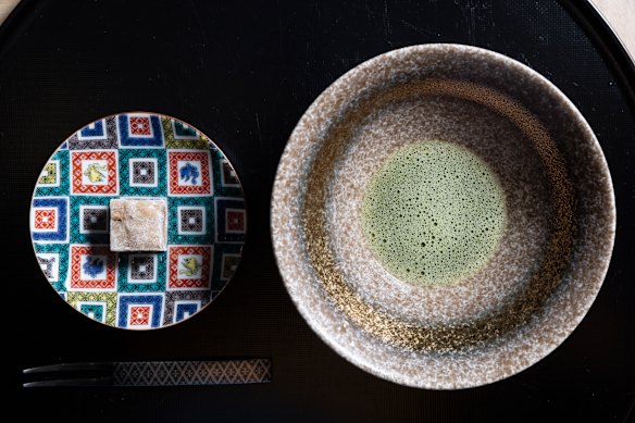 Matcha with a petit four of yubeshi.