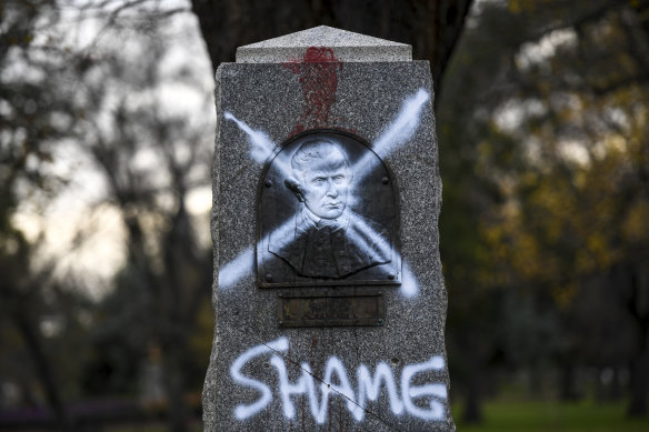 The Captain Cook monument in North Fitzroy’s Edinburgh Gardens was vandalised in June 2020.