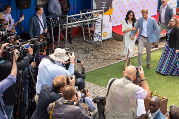 The Duke and Duchess of Sussex departing after a visit to the Tembisa township in Johannesburg.