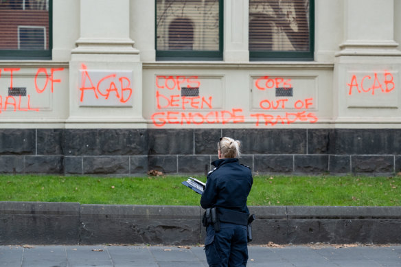 Trades Hall in Melbourne was vandalised overnight. 