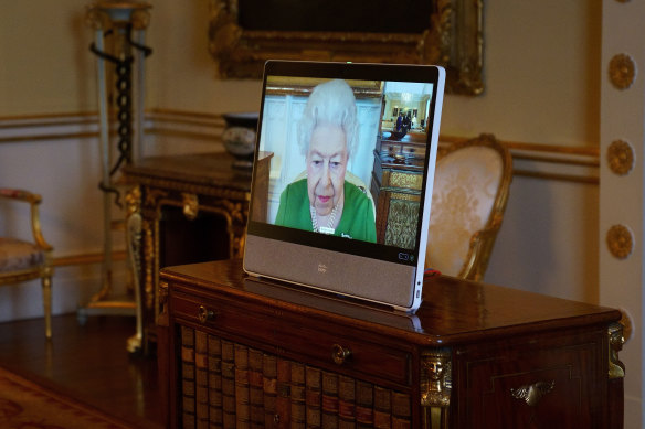 Queen Elizabeth II appears on a screen via videolink from Windsor Castle during a virtual audience to receive the Ambassador of Andorra, Carles Jordana Madero on March 1.
