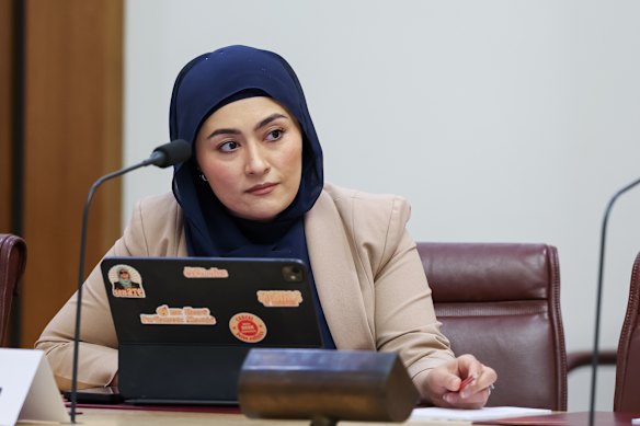 Independent senator Fatima Payman during a Senate estimates hearing on Tuesday. 
