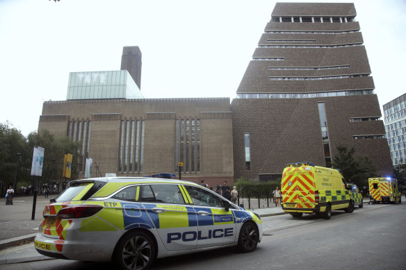 Emergency crews attending a scene at the Tate Modern art gallery, London.