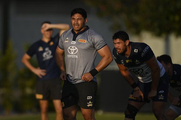 Jason Taumalolo and fellow Cowboys take a breather during training this week.