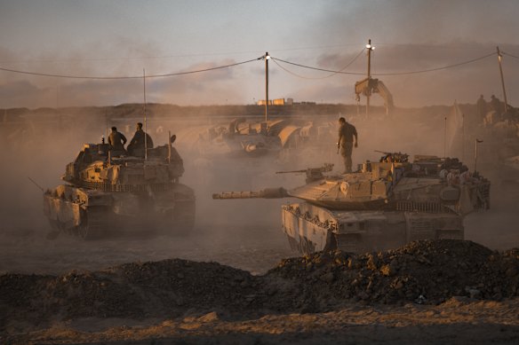 Israel Defence Forces tanks near the Gaza Strip’s northern borders on August 18.