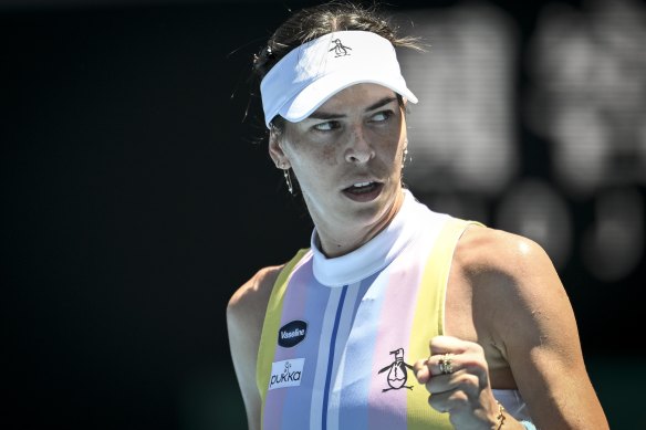 Ajla Tomljanovic remains focused during her first-round match.