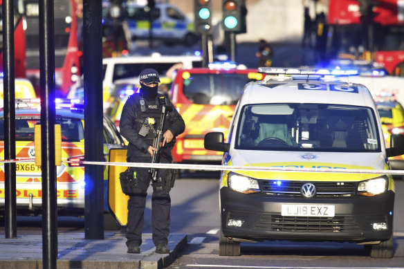 Armed police at the scene of an incident on London Bridge in central London.
