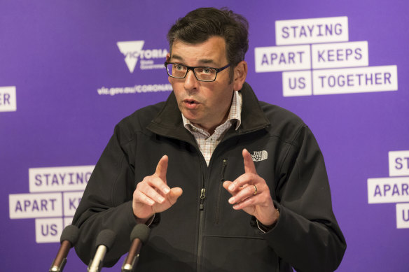 Premier Daniel Andrews announces the easing of restrictions on Monday.