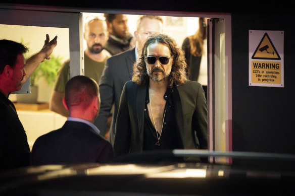 Russell Brand leaves the Troubadour Theatre at Wembley Park after his show.