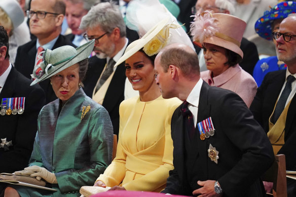 Princess Anne with the Duke and Duchess of Cambridge during the thanksgiving service.