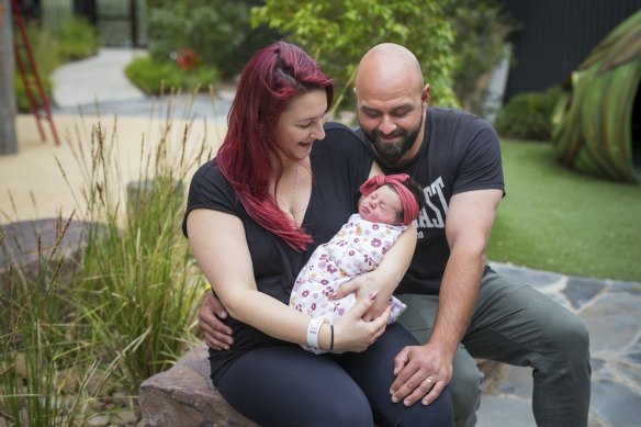 Maria and Eddie Solaka with their newborn, Eliana, who was born on Christmas Day.