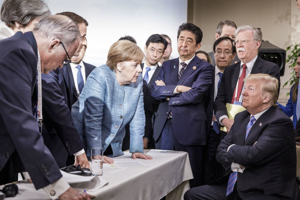 Angela Merkel deals with Donald Trump at the G20 summit in Canada in 2018.