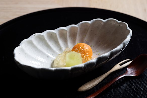 Fruits with jelly.