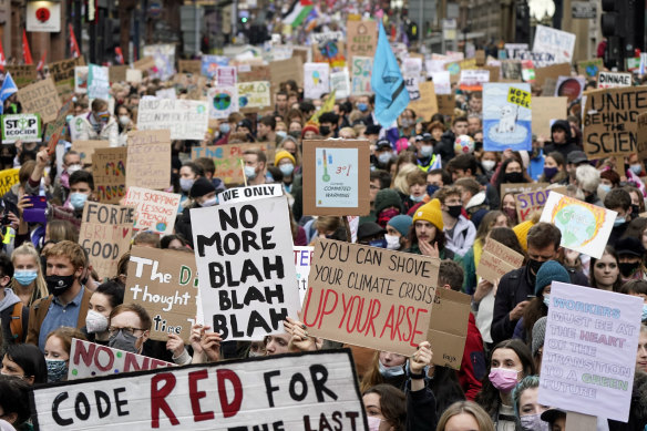 Climate demonstrators gather in Glasgow during COP26 on Friday.