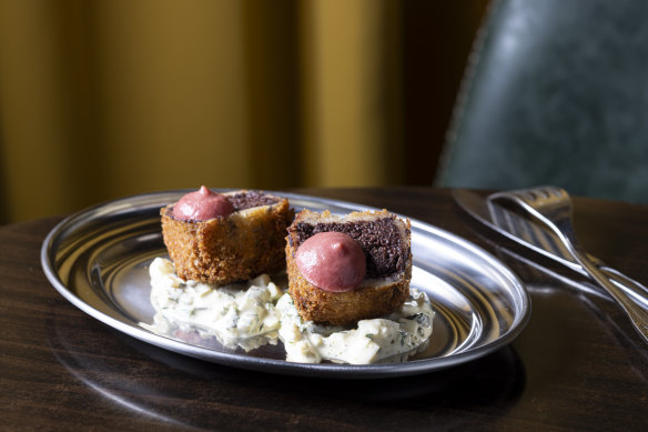 Morcilla croquettes on sauce gribiche.