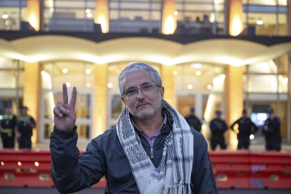 Rally organiser Mohammed Helmy outside Broadmeadows Town Hall on Monday evening.