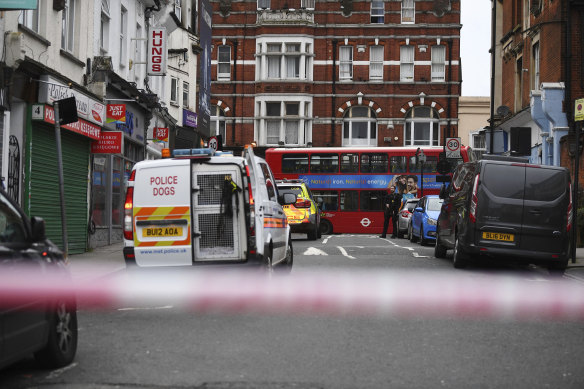 The scene of an apparent terror attack in Streatham, south London, on Sunday.