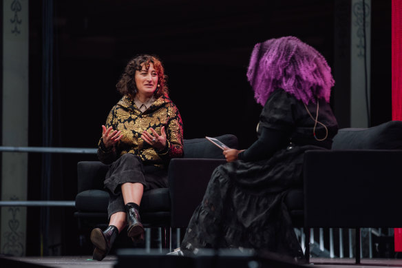 Professor Angie Abdilla (left) speaks as part of the inaugural Now or Never festival.