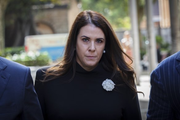 Emma Roberts, the estranged wife of Ben Roberts-Smith, arrives at the Federal Court in Sydney on Monday.