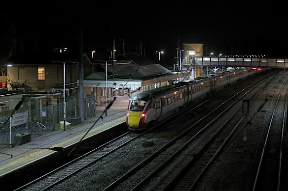 The Huntingdon, England, train station in Cambridgeshire after people were stabbed on a train.