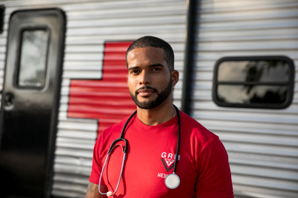 Dr Dairon Elisondo Rojas, a doctor from Cuba, at a migrant camp in Matamoros, Mexico, awaiting a visa to the US.