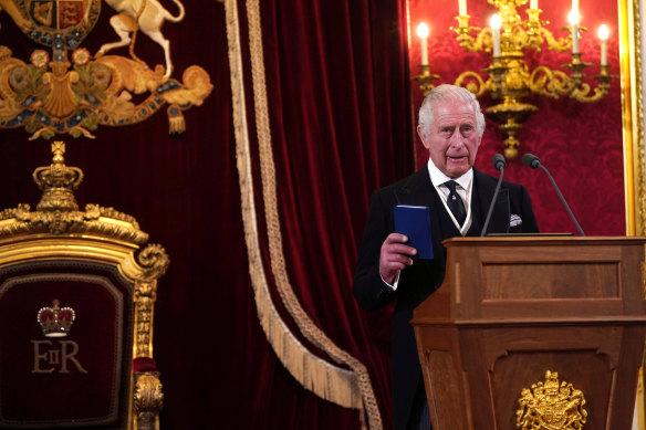 King Charles III speaks during his proclamation as King during the accession council.