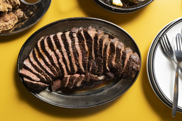 Steak is sold in 100-gram increments.