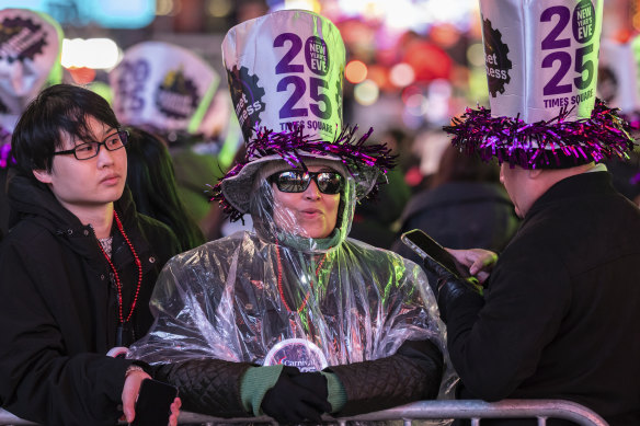 Revellers celebrate in New York’s Times Square.
