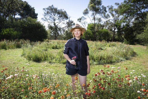 Plant practitioner Jac Semmler at McClelland with her piece, Work Tended.