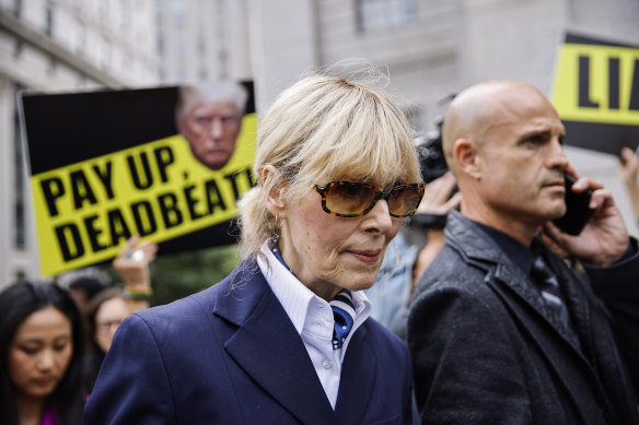 E. Jean Carroll exits the New York Federal Court after Trump appeared in september