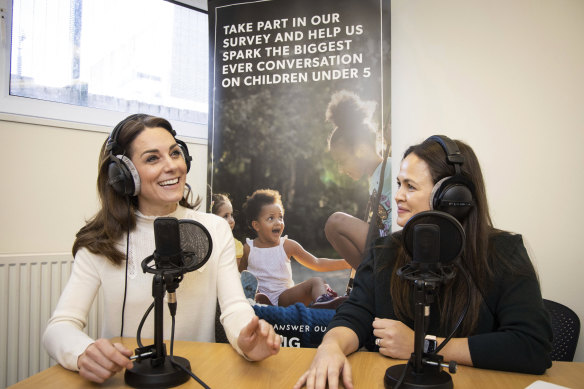 The Duchess of Cambridge recording the Happy Mum, Happy Baby podcast.
