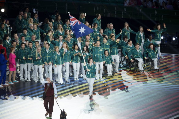 Team Australia at the opening ceremony of the 2014 Commonwealth Games in Glasgow.