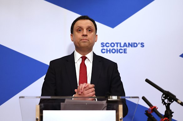 Scottish Labour leader Anas Sarwar speaks to the media during a press conference in Glasgow, Scotland, where he called on Keir Starmer to resign as prime minister.
