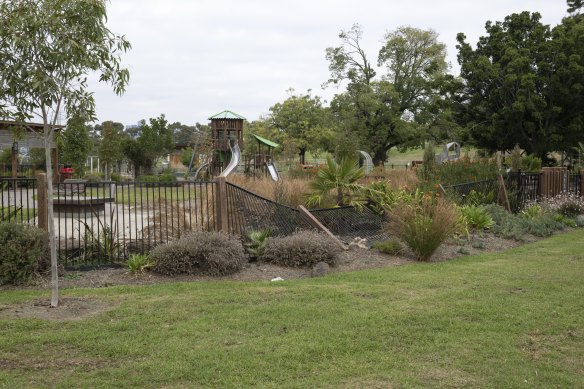 Collapsed fencing at the playground.