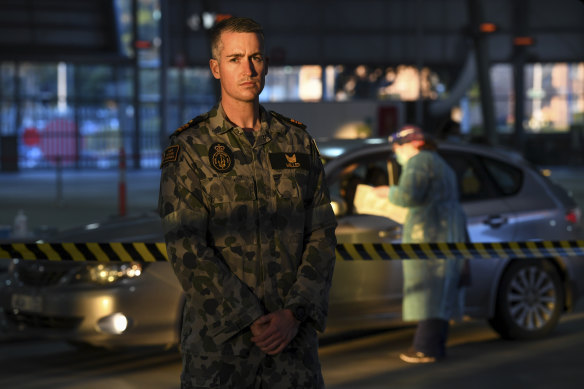 Lieutenant-Commander Thomas Miller, the officer in charge of the military contingent assisting with COVID-19 testing at the Melbourne Showgrounds.