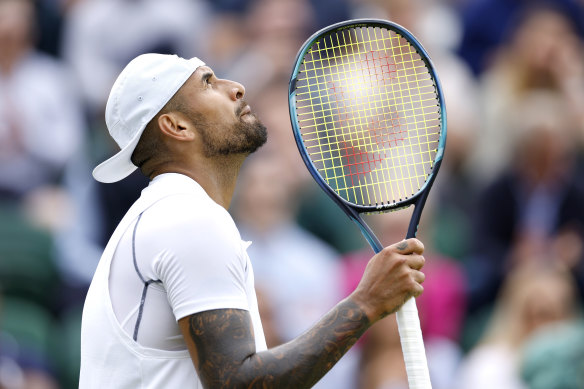 Australia’s Nick Kyrgios looks up after beating Serbia’s Filip Krajinovic.