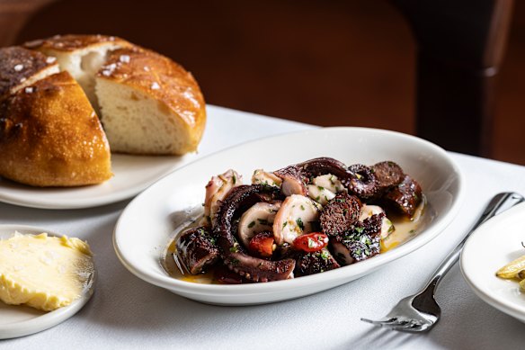 Txistorra and octopus, pictured with potato bread with cultured butter.