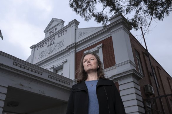 Darebin local and council observer Serena O’Meley outside the Preston Town Hall.