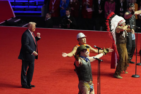 President-elect Donald Trump dances as the Village People perform Y.M.C.A. at a rally ahead of the 60th presidential inauguration