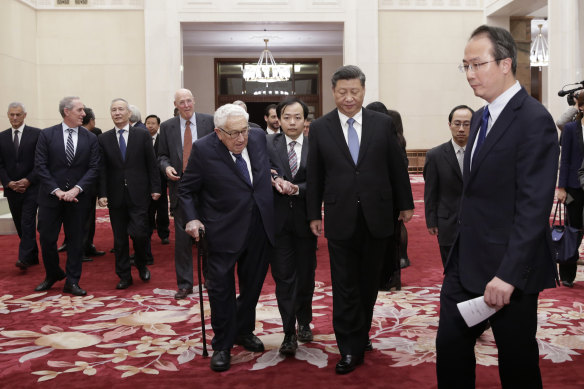 Kissinger with Chinese President Xi Jinping at the Great Hall of the People in Beijing in 2019. 