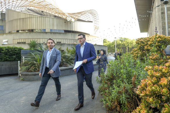 Victorian Premier Daniel Andrews (right) and NGV director Tony Ellwood.
