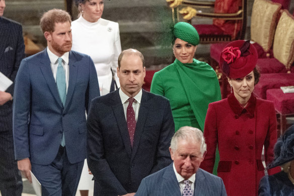 Harry and Meghan, shown here leaving the annual Commonwealth Service at London’s Westminster Abbey in March 2020, stepped away from full-time royal life early that year.