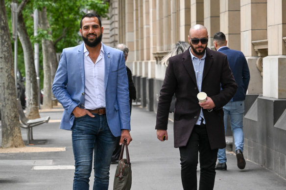 Pierre Assaad’s son, John Assaad (left), leaving the Supreme Court on Tuesday.
