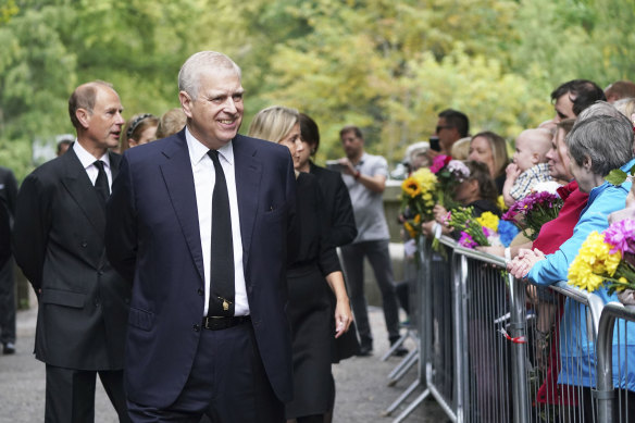 Prince Andrew speaks to well-wishers following the death of Queen Elizabeth II.