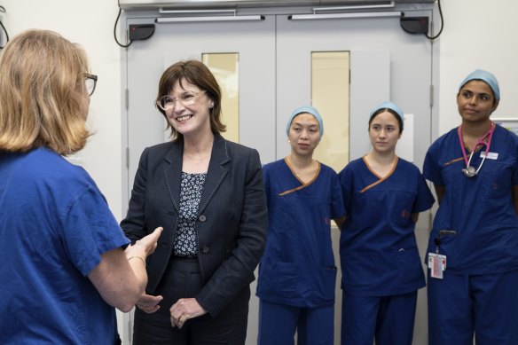 Health Minister Mary-Anne Thomas tours a new surgery theatre at The Alfred Centre in January.