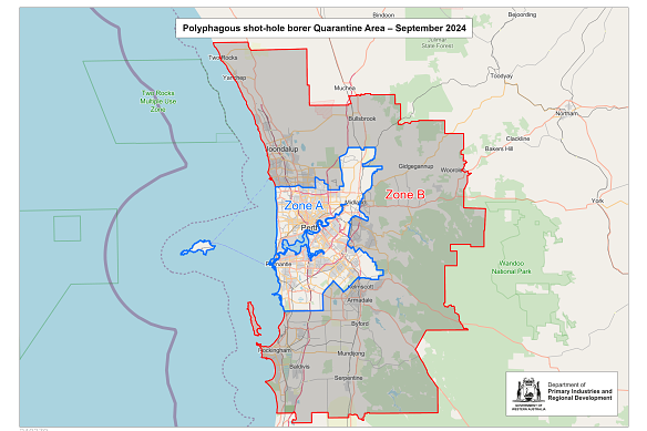 The quarantine area for polyphagous shot-hole borer has been expanded to cover the entire Perth metropolitan area and now includes two zones to help contain the spread of the destructive pest.